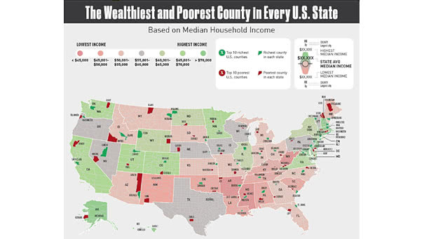 The Poorest and Wealthiest County in Every U.S. State