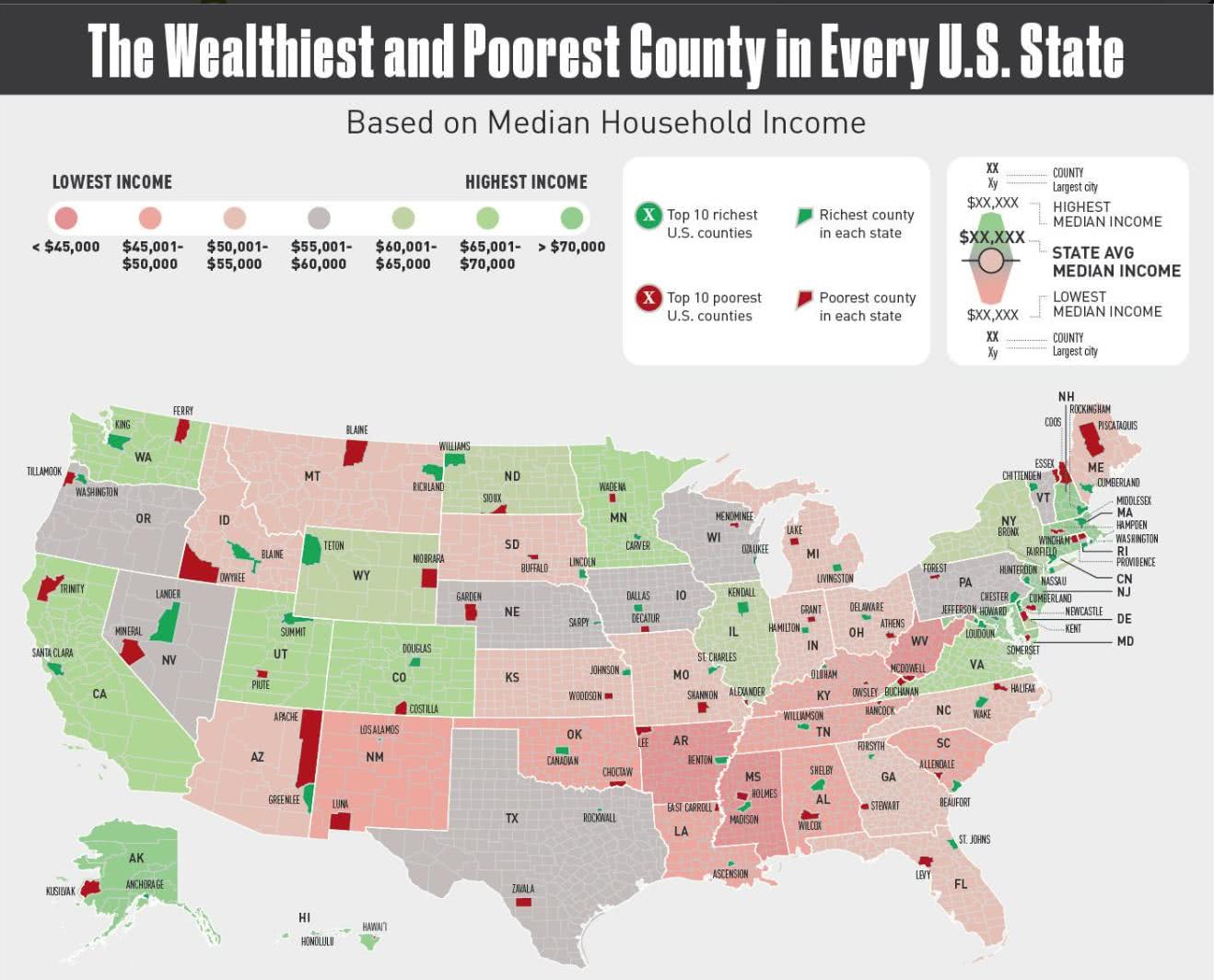 The Poorest and Wealthiest County in Every U.S. State