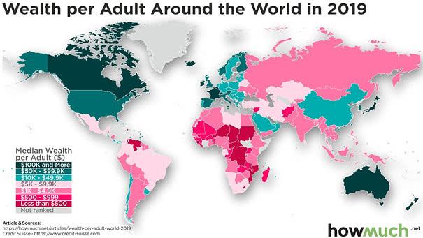 Inequality - Wealth per Adult Around the World