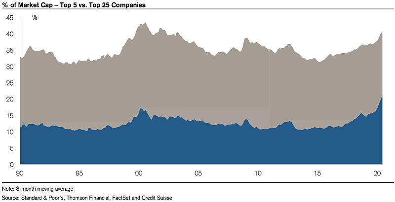 % of Market Capitalization - Top 5 vs. Top 25 Companies