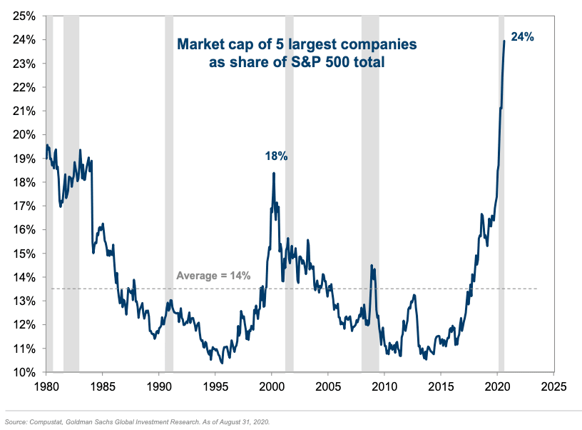 Market Capitalization - Five Largest Companies as Share of S&P 500 Total