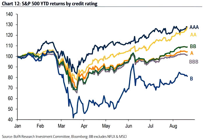 S&P 500 YTD Returns by Credit Rating