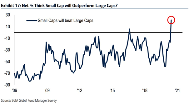 FMS Investors - Net % Think Small Cap will Outperform Large Caps