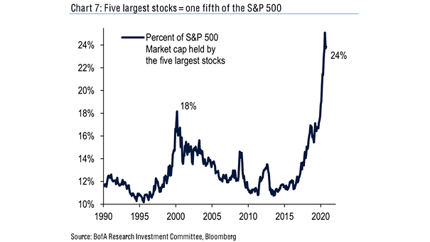Percent of S&P 500 Market Capitalization Held by the Five Largest Stocks
