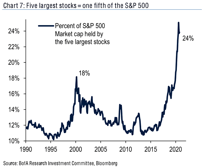 Percent of S&P 500 Market Capitalization Held by the Five Largest Stocks