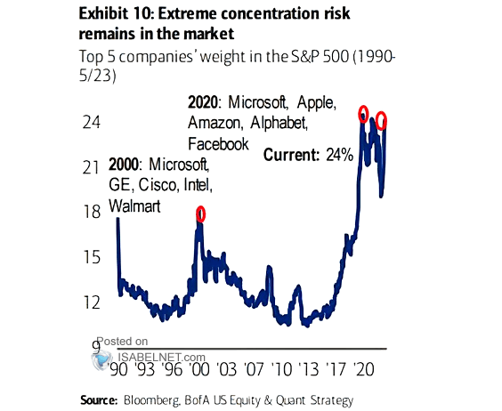 Top 5 Stocks % of S&P 500 Market Capitalization