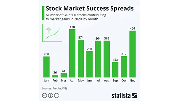 Number of S&P 500 Stocks Contributing to Market Gains in 2020